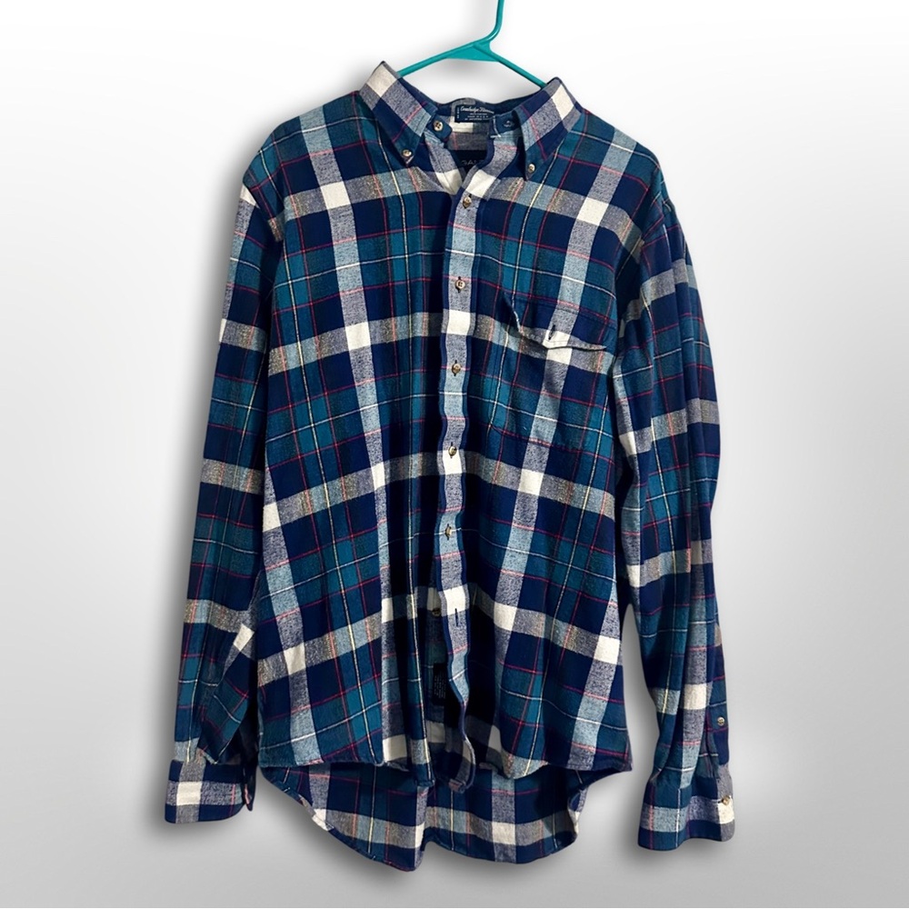 Gant Rugger Large Cambridge Flannel Shirt Blue Plaid Cotton Button Down Vintage